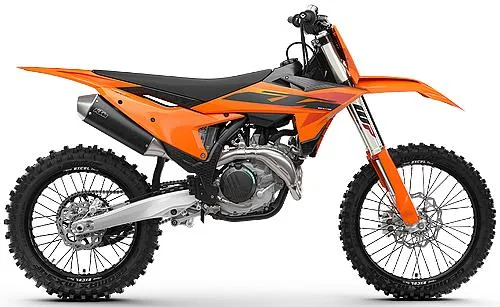 Foto de perfil del 450 SX-F 2025 en color naranja.