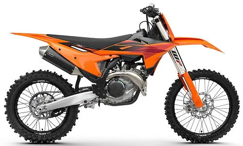 Foto de perfil del 450 SX-F 2027 en color naranja.
