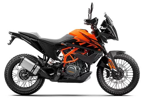 Foto de perfil del 390 Adventure SW 2023 en color naranja.