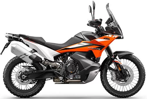 Foto de perfil del 890 Adventure 2023 en color naranja / negro.