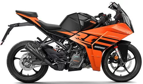 Foto de perfil del RC 125 2024 en color naranja / negro.