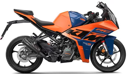 Foto de perfil del RC 125 2024 en color naranja / azul.