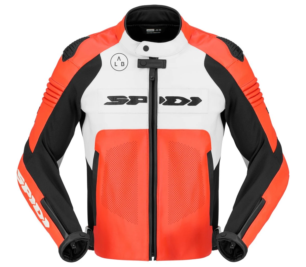 Le devant d'un blouson Spidi Hyper-V Pro Perforated rouge et blanc