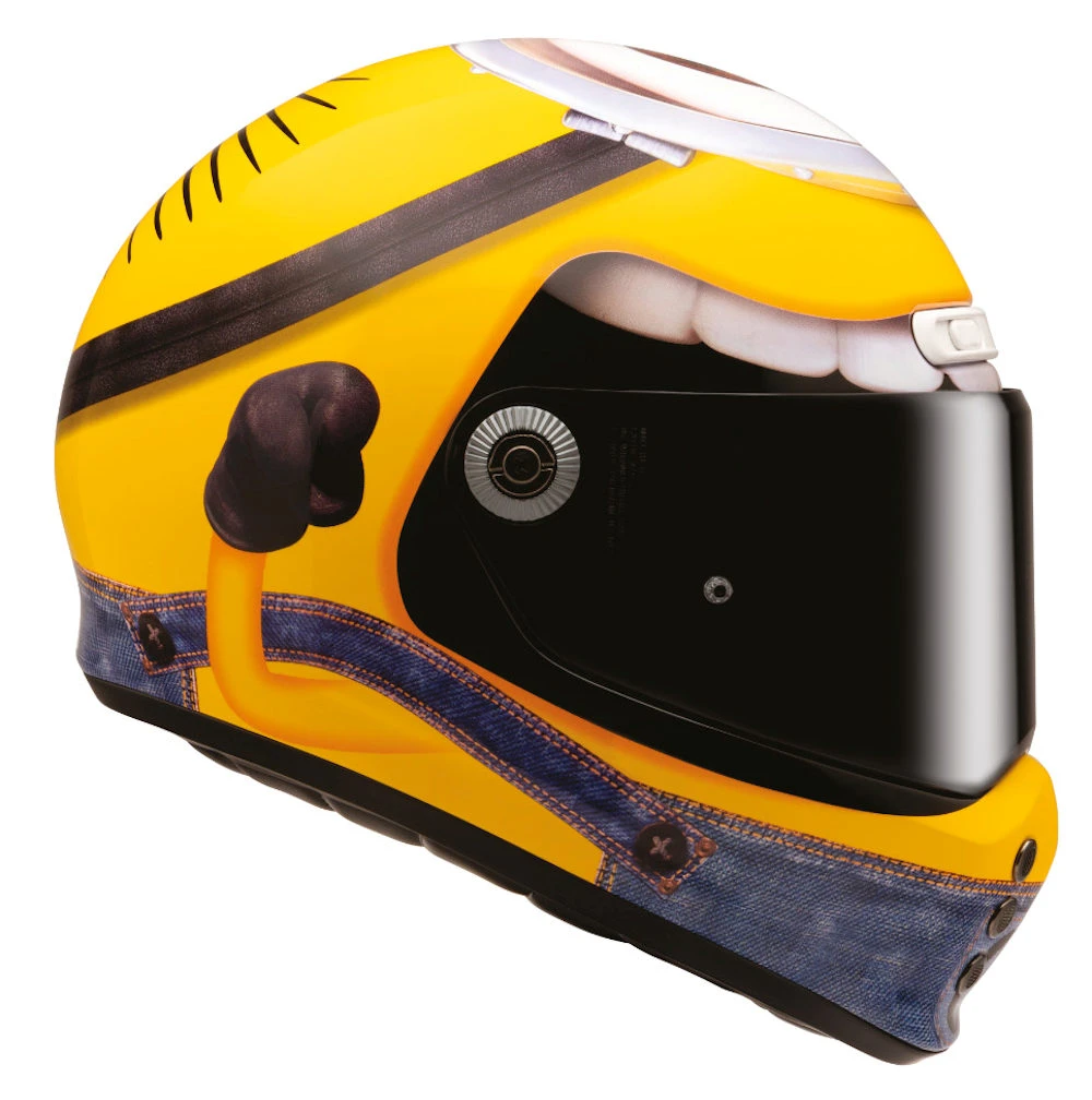 Un casque HJC V10 coloris Stuart Minions