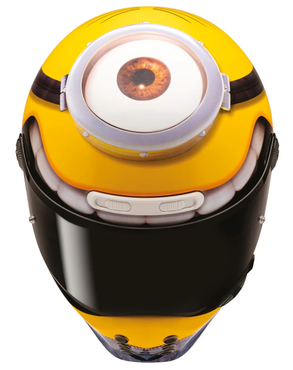 Un casque HJC V10 coloris Stuart Minions