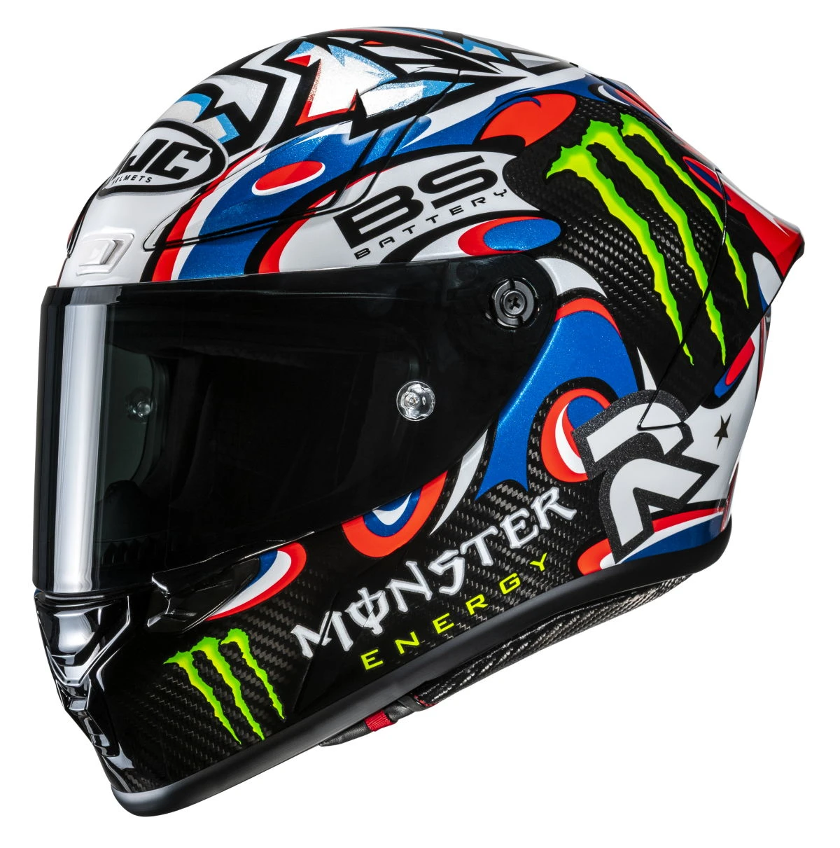 Un casque HJC Rpha 1 v2 en carbone avec le coloris Snow Diablo