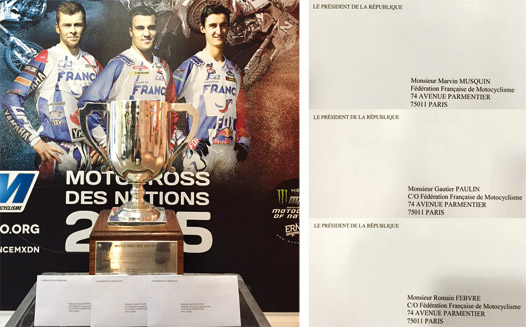 Le Président de la République félicite l'Equipe de France de Motocross.