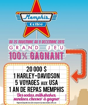 Une Harley-Davidson à gagner dans les restaurants Memphis Coffee.