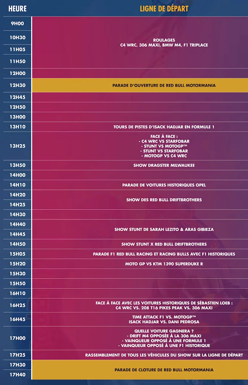 Programme du Red Bull Motormania