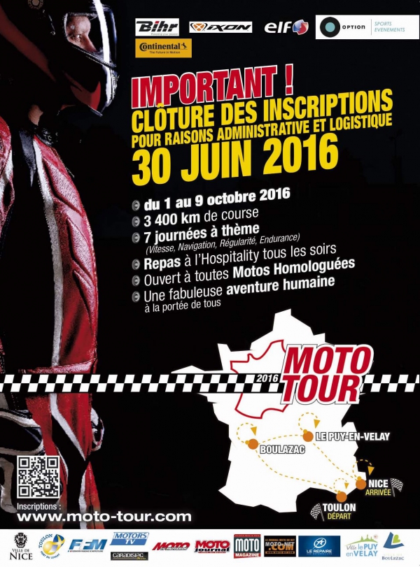Plus que deux mois pour vous inscrire au Moto Tour 2016.