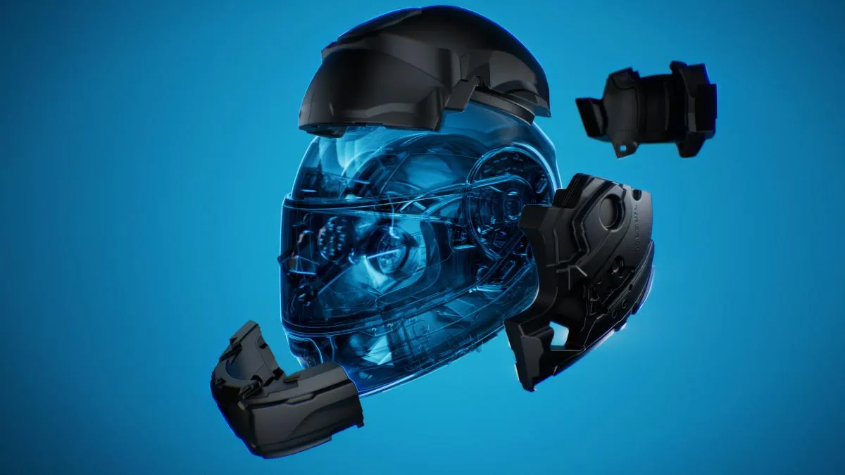 Despiece del casco Cardo GTS con sus espumas multidensidad
