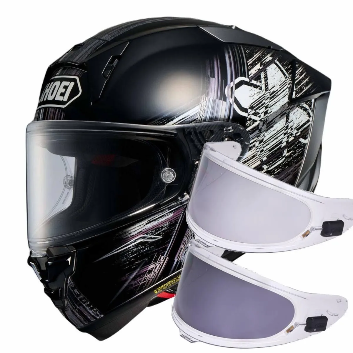 Casque Shoei X SPR pro avec et la visière e:Drylens avec une teinte foncée et une seconde claire