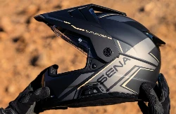 A black Sena Outlander helmet