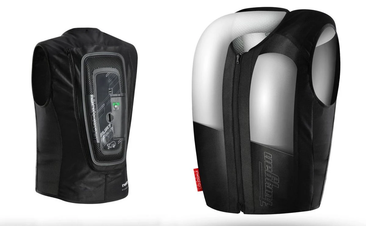 Deux vues schématiques d'un gilet airbag Furygan Airbag Évolution+