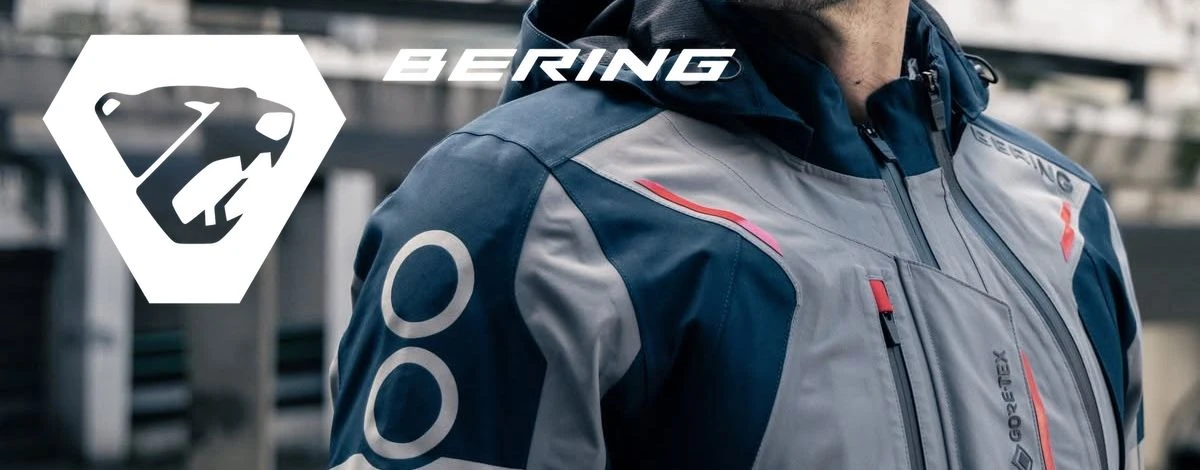 le logo Bering, le haut d'un blouson avec deux anneaux