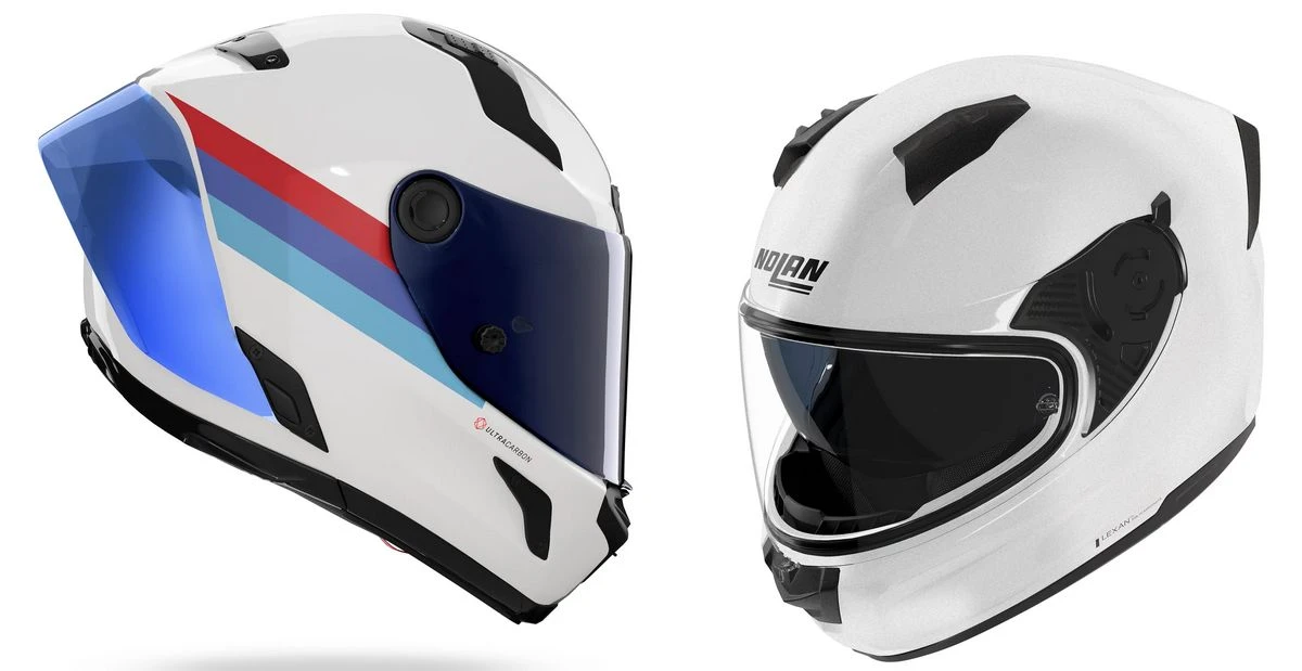Un casque Nolan X-804 RS Ultra carbon et un N60-6 blanc