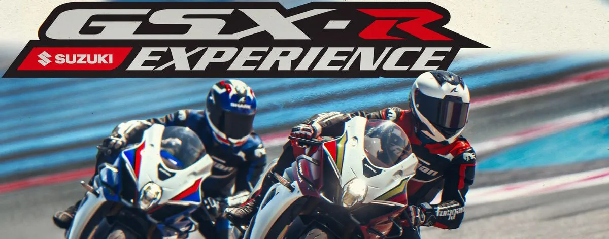 Une affiche promotionnel avec le nom "GSX-R Expérience" et deux GSX-R1000R sur circuit