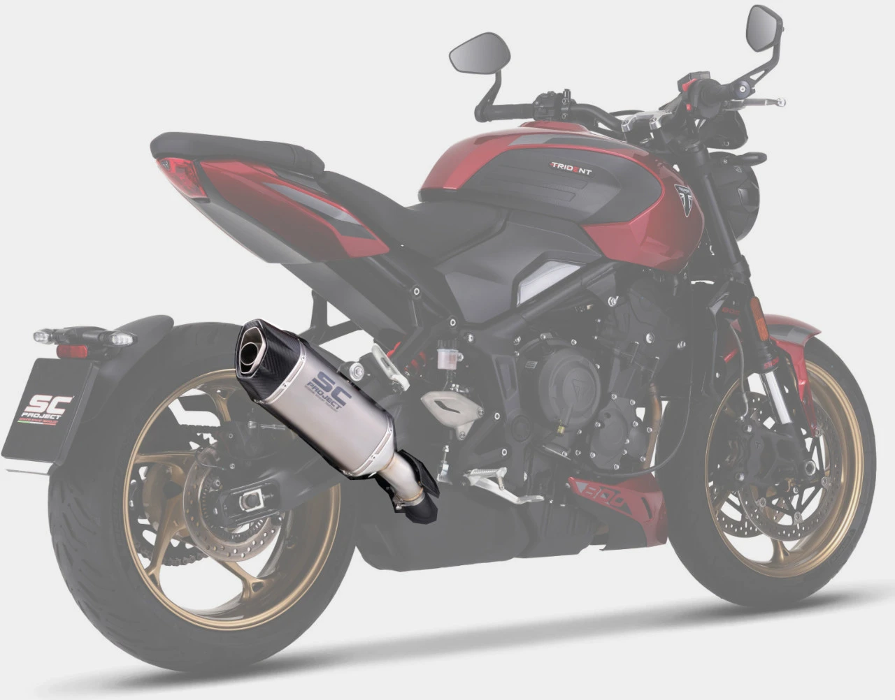 Silencieux SC-Project SC1-X monte sur Triumph Trident 800 rouge vue de profil