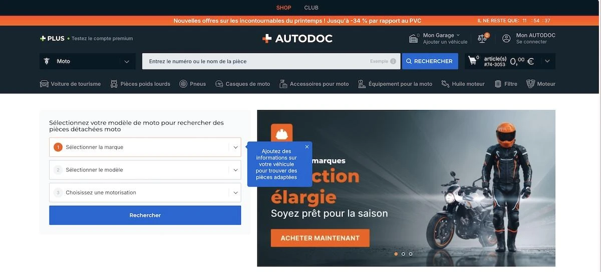 Page d'accueil du site Autodoc