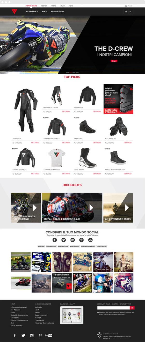 Refonte totale pour le site de Dainese.