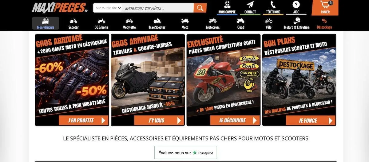 Page d'accueil du site MaxiPieces