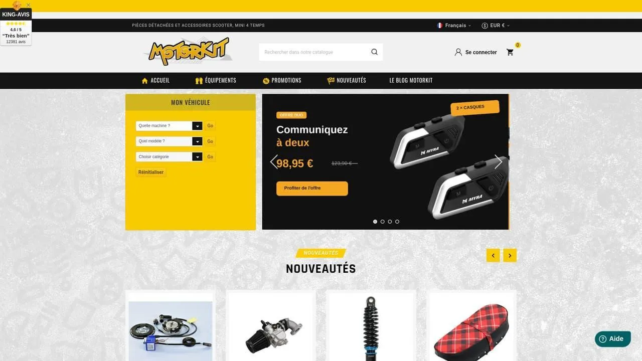 Page d'accueil du site Motorkit