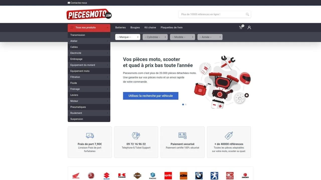 Page d'accueil du site Pièces moto