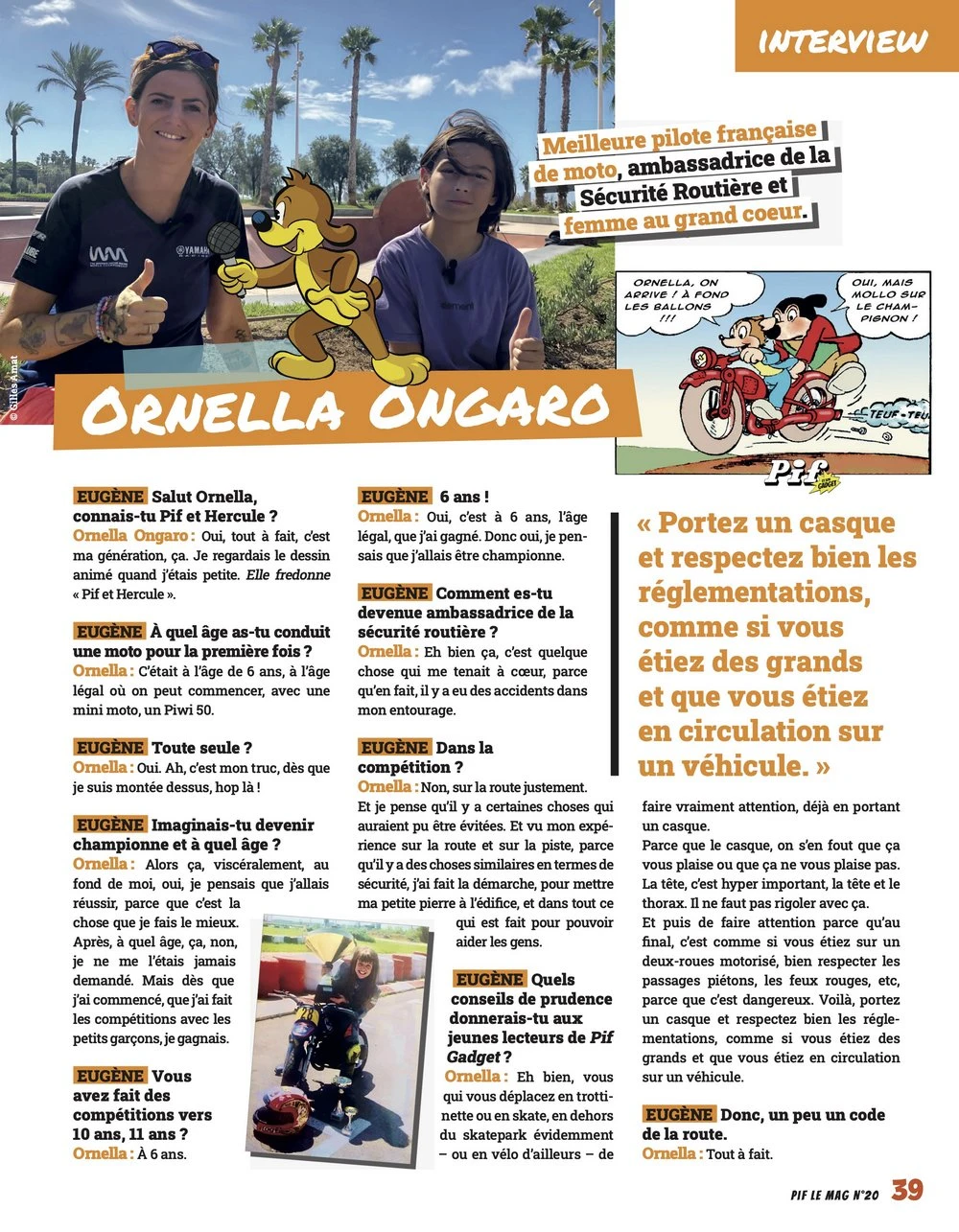 Une page du magazine Pif Gadget où est interviewé Ornella Ongaro