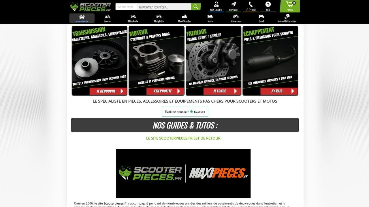 Page d'accueil du site ScooterPieces