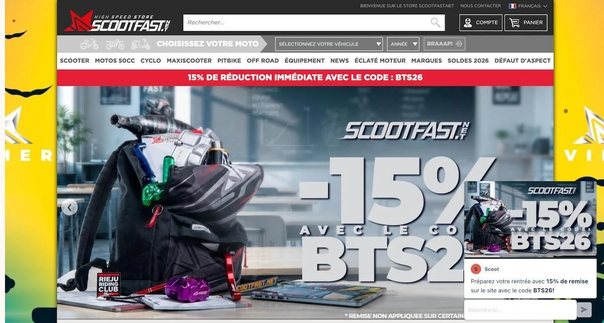 Page d'accueil du site ScootFast