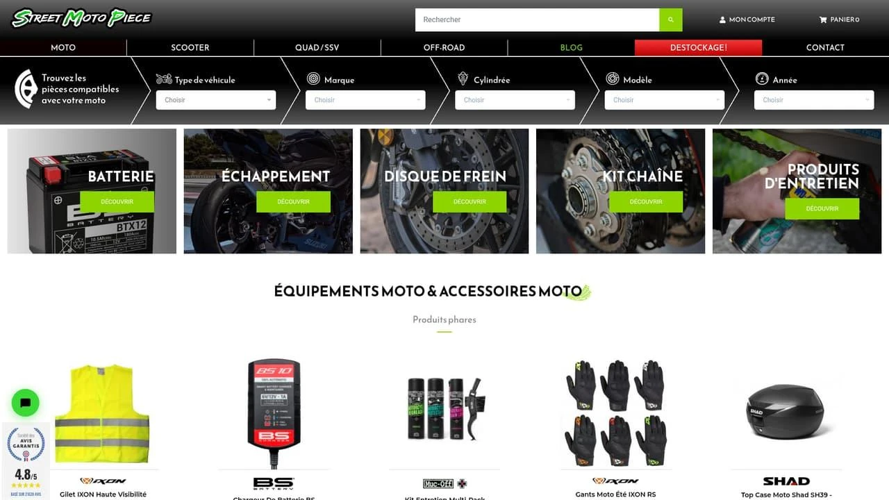 Page d'accueil du site Street Moto Pièces