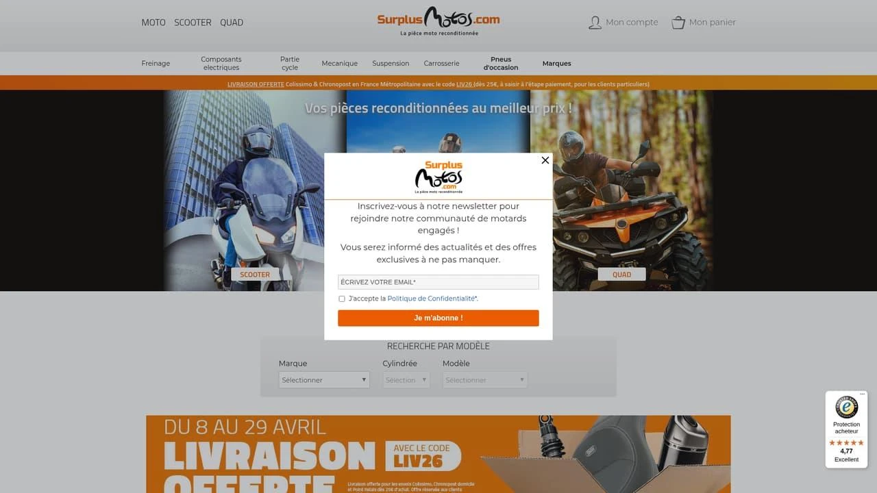 Page d'accueil du site Surplus Moto