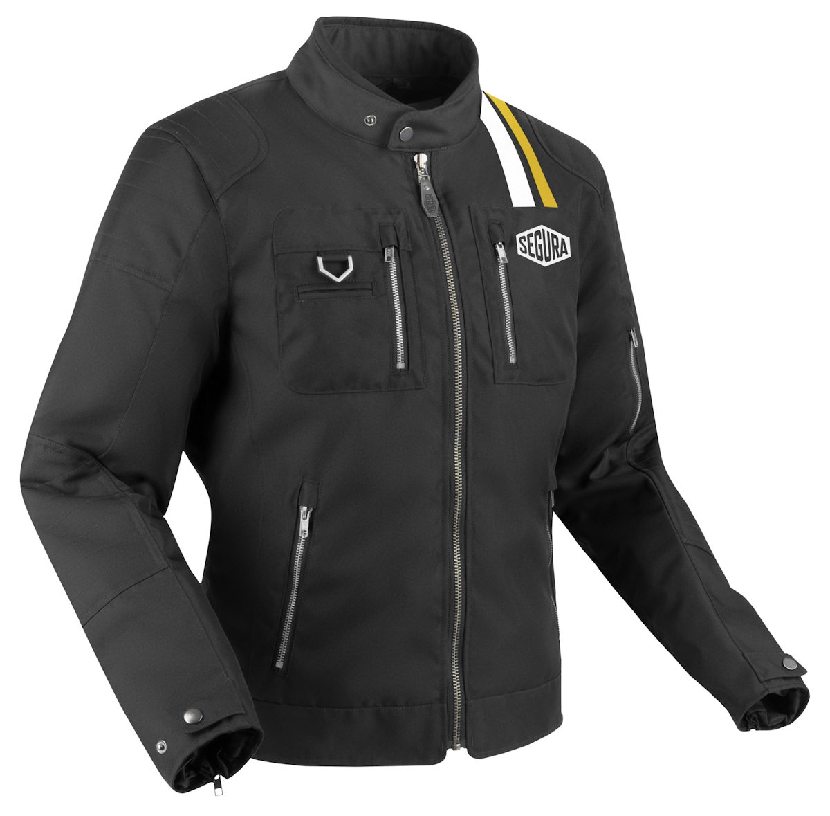 Un blouson moto textile noir Segura Scorpio vu de devant