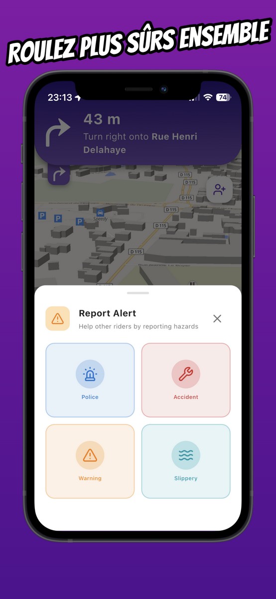 L'application Vroom GPS permet d'alerter avec les boutons rapides