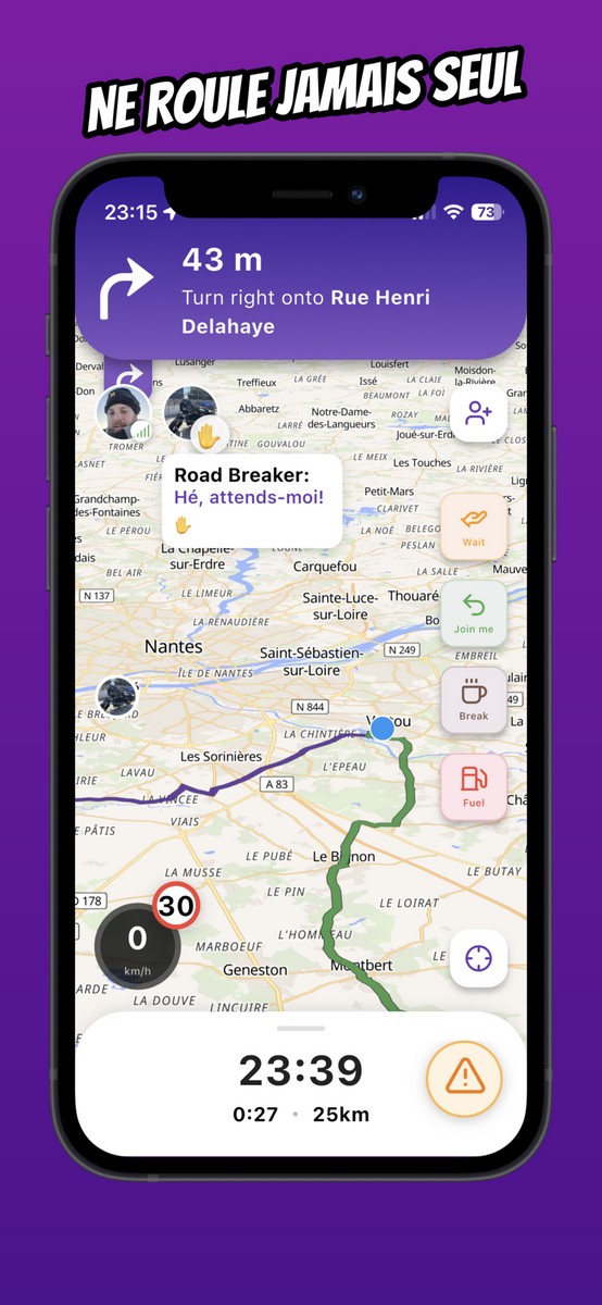 L'application Vroom GPS affiche ses camarades de virées sur la carte