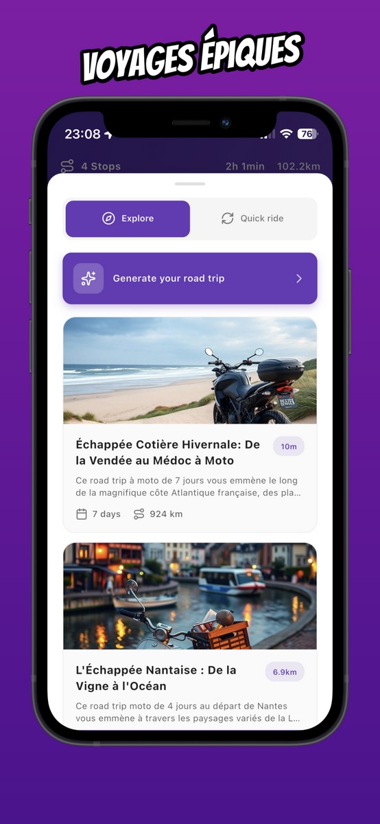 L'application Vroom GPS propose des idées de balade moto