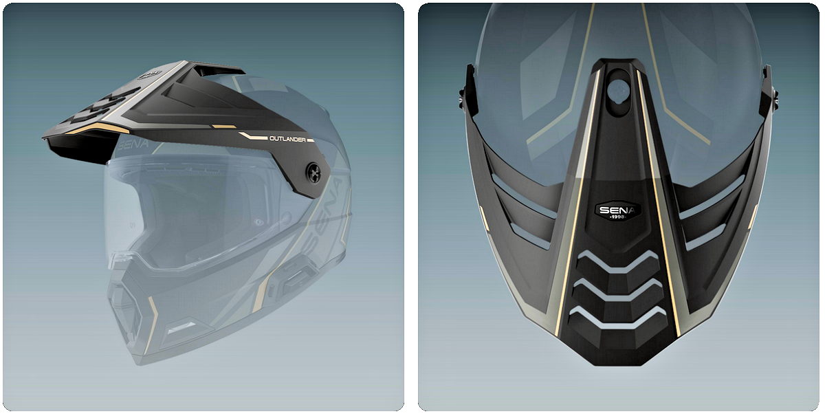 La casquette d'un casque Sena Outlander noir