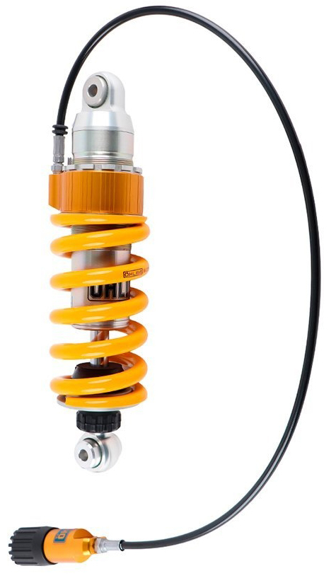 Une suspension Öhlins HO531 avec la commande hydraulique et son ressort jaune