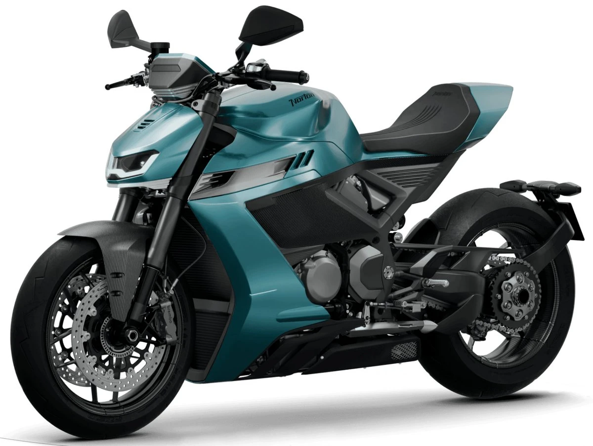 Une moto Norton 1200 Manx vert Aqua Green