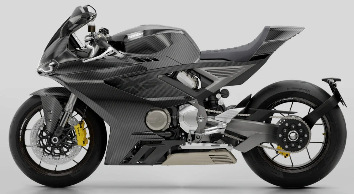 Une moto 1200 Manx R First Edition en coloris carbone et des étriers de frein jaune