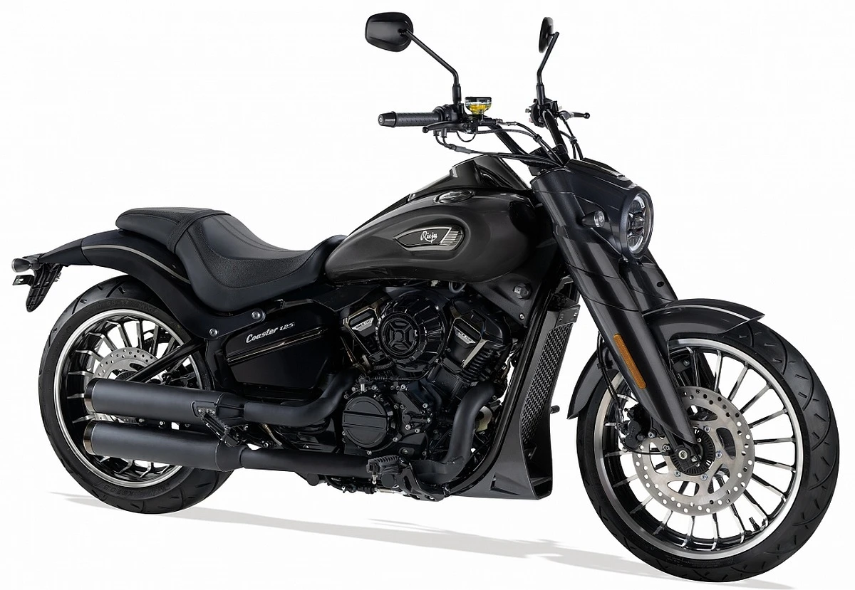 A black Rieju Coaster 407 motorcycle