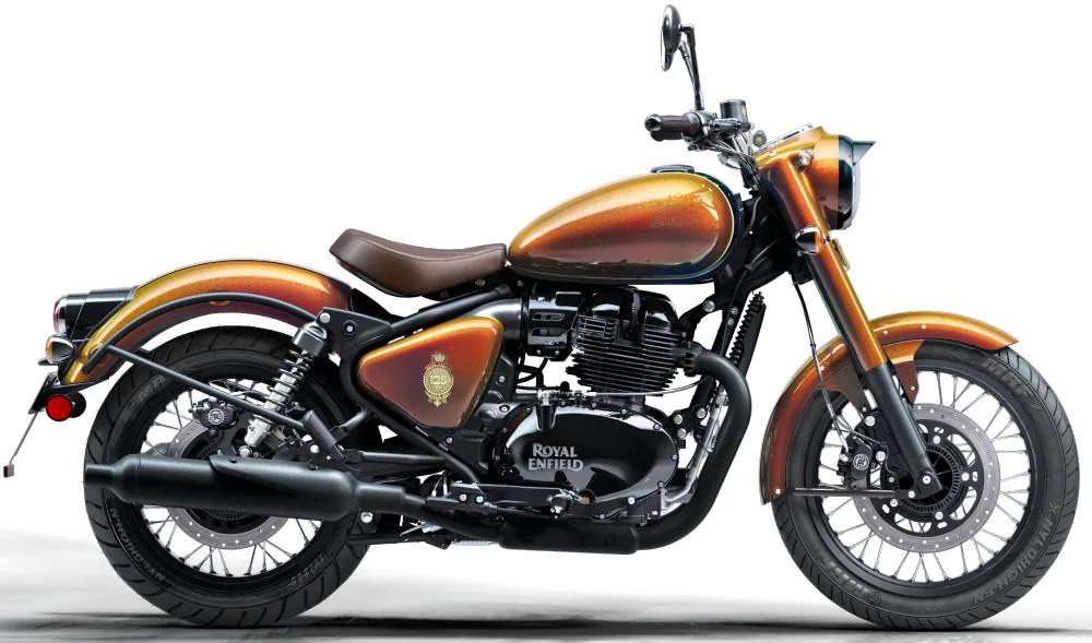 Foto de perfil del 650 Classic 125 Year Special Edition 2026 en color amarillo.