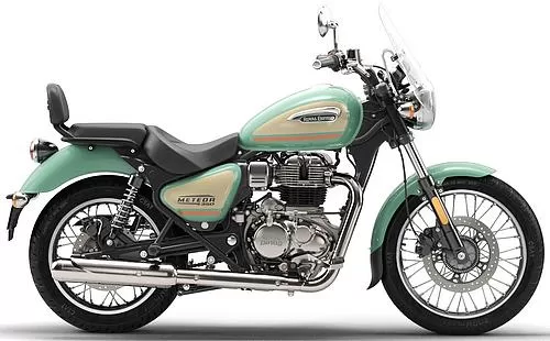 Foto de perfil del Meteor 350 Aurora 2024 en color verde.