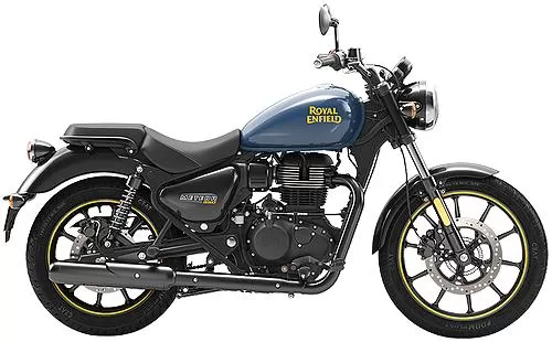 Foto de perfil del Meteor 350 2023 en color azul.