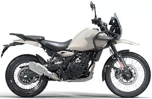 Foto de perfil del 450 Himalayan 2026 en color beige.