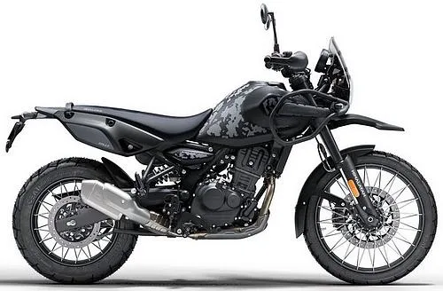Foto de perfil del 450 Himalayan 2026 en color negro.