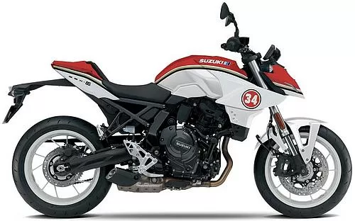 Photo de profil de la GSX-8S 800 édition Kevin Schwantz 2023 en couleur rouge / blanc