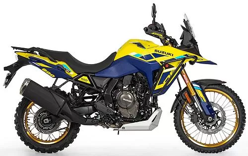 Foto de perfil del V-Strom 800 D.E. Rally Edition 2023 en color amarillo.