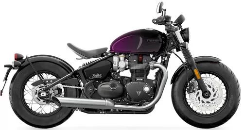 Foto de perfil del 1200 Bonneville Bobber Purple Stealth Edition 2024 en color violeta.