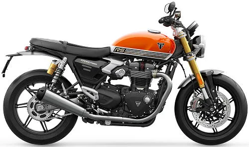 Foto de perfil del 1200 Speed Twin RS 2025 en color naranja.